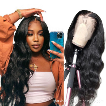 China Natural Color Long Swiss Lace Straight Hair Wigs For Black Women SPARK 100% Raw Indian Human Hair Lace Front Wig